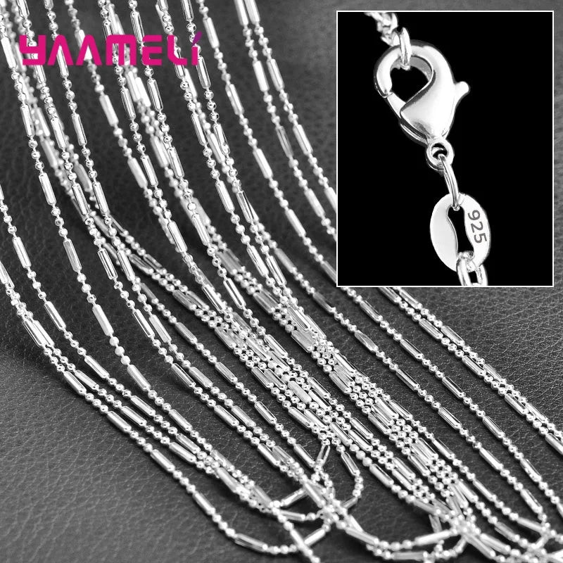 5PCS Solid 925 Sterling Silver Stamp Jewelry Chains Necklace with Lobster Clasps fit Men Women Pendant 18 Designs 16-30 Inch Qme