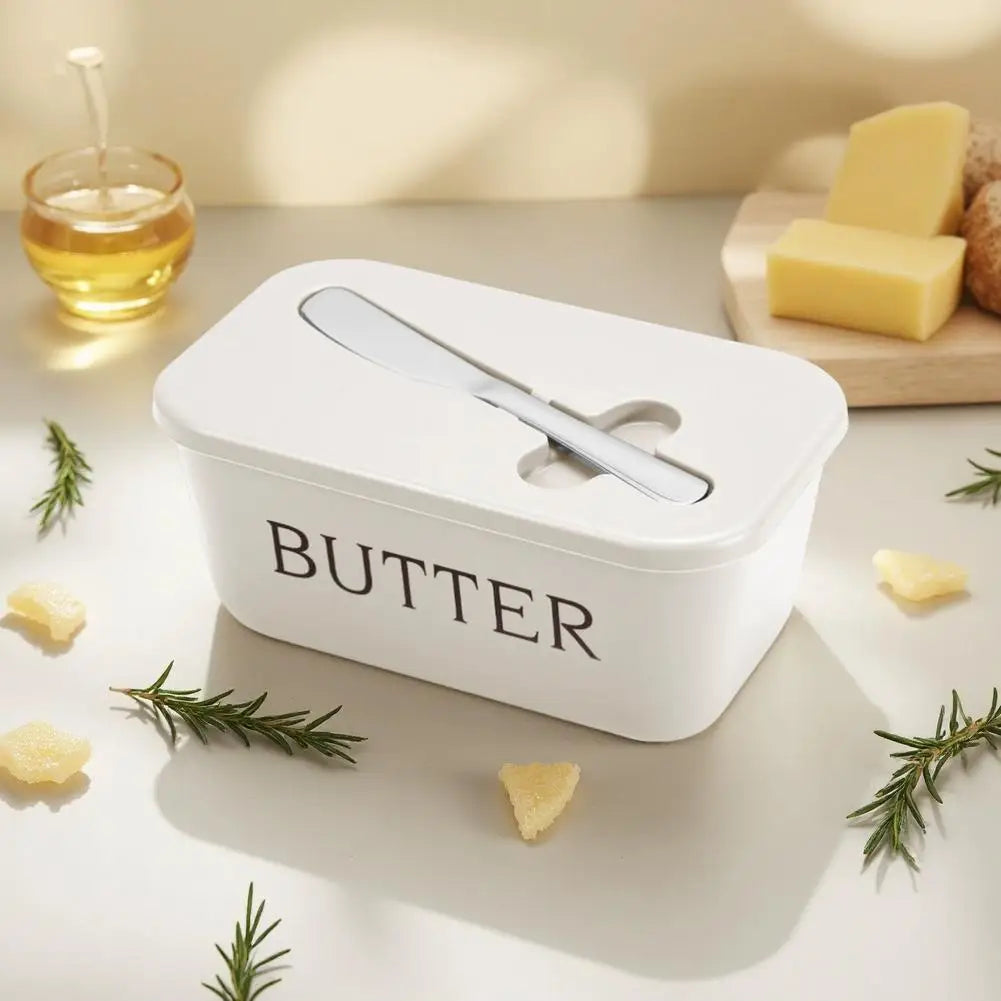 Butter Container Box Dish Lid Knife Restaurant Sealed Storage Kitchen Qme