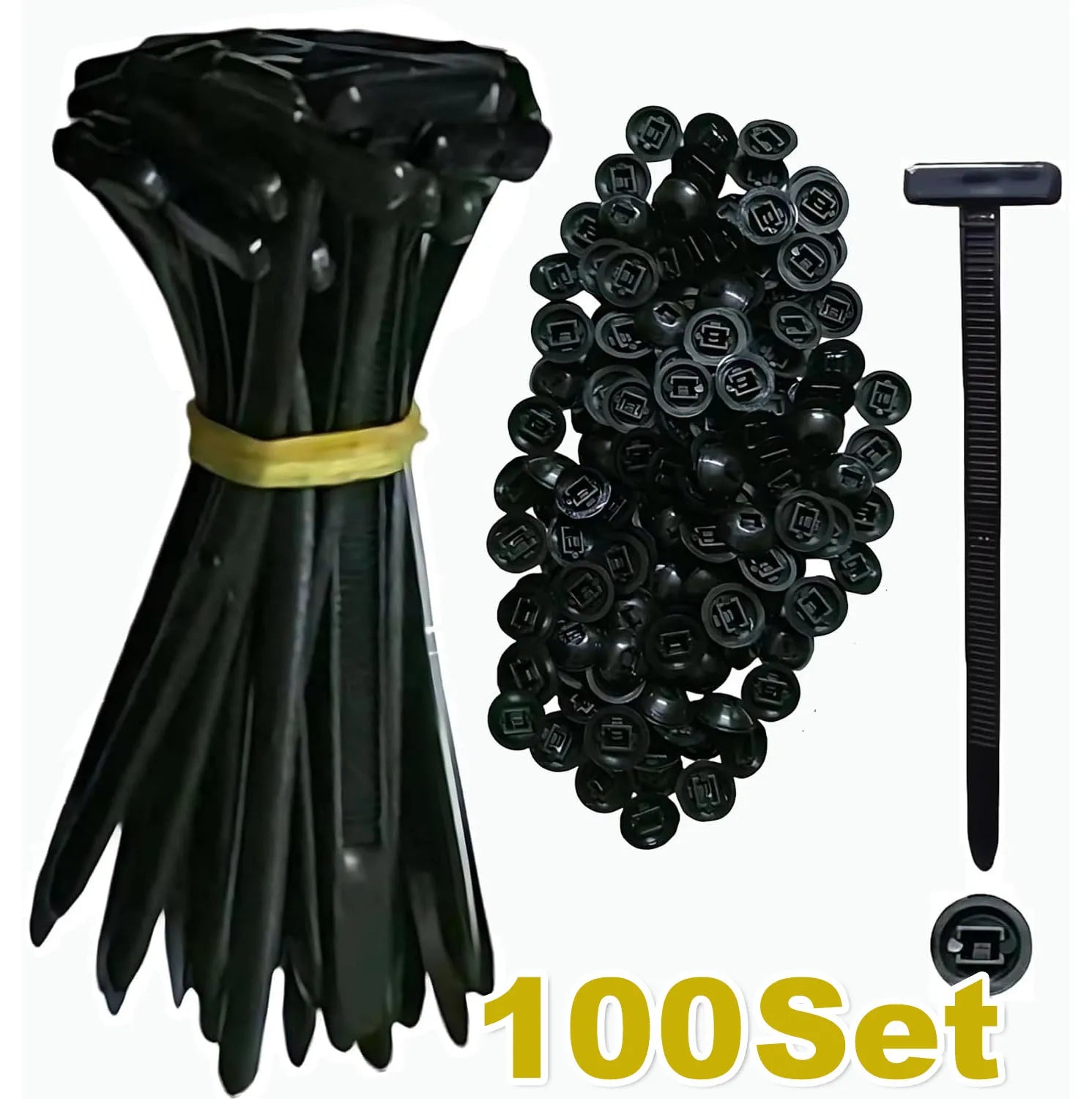 300PCS Nylon Universal Cable Tie Buckle Heavy Duty Self-Locking Zip Ties Holder with Pin Fasteners Car Body UV Resistant Zipties Qme 100SET