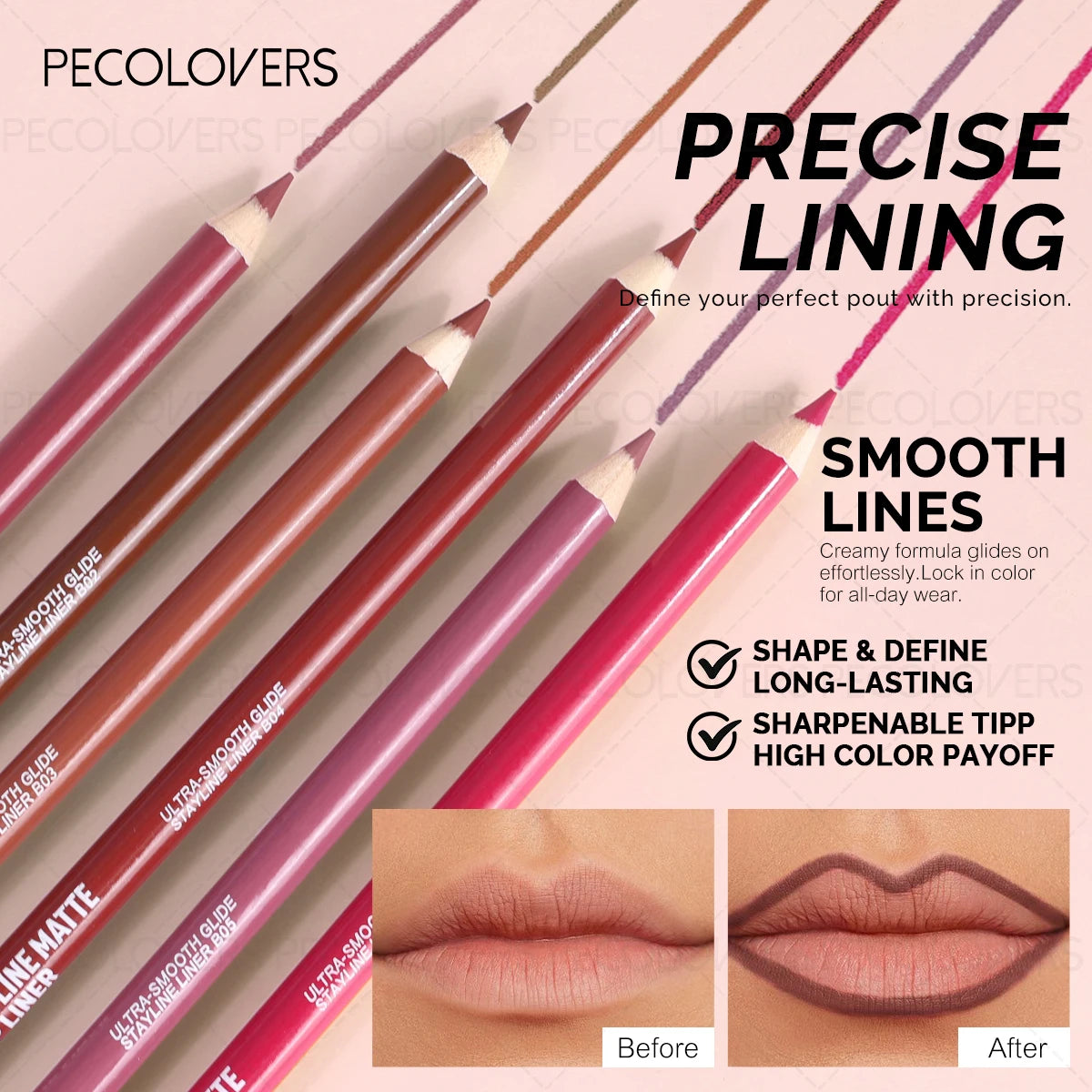 Perfect Matte Lip Liner Pencil Define Lines Easy Slide Natural Tones Qme