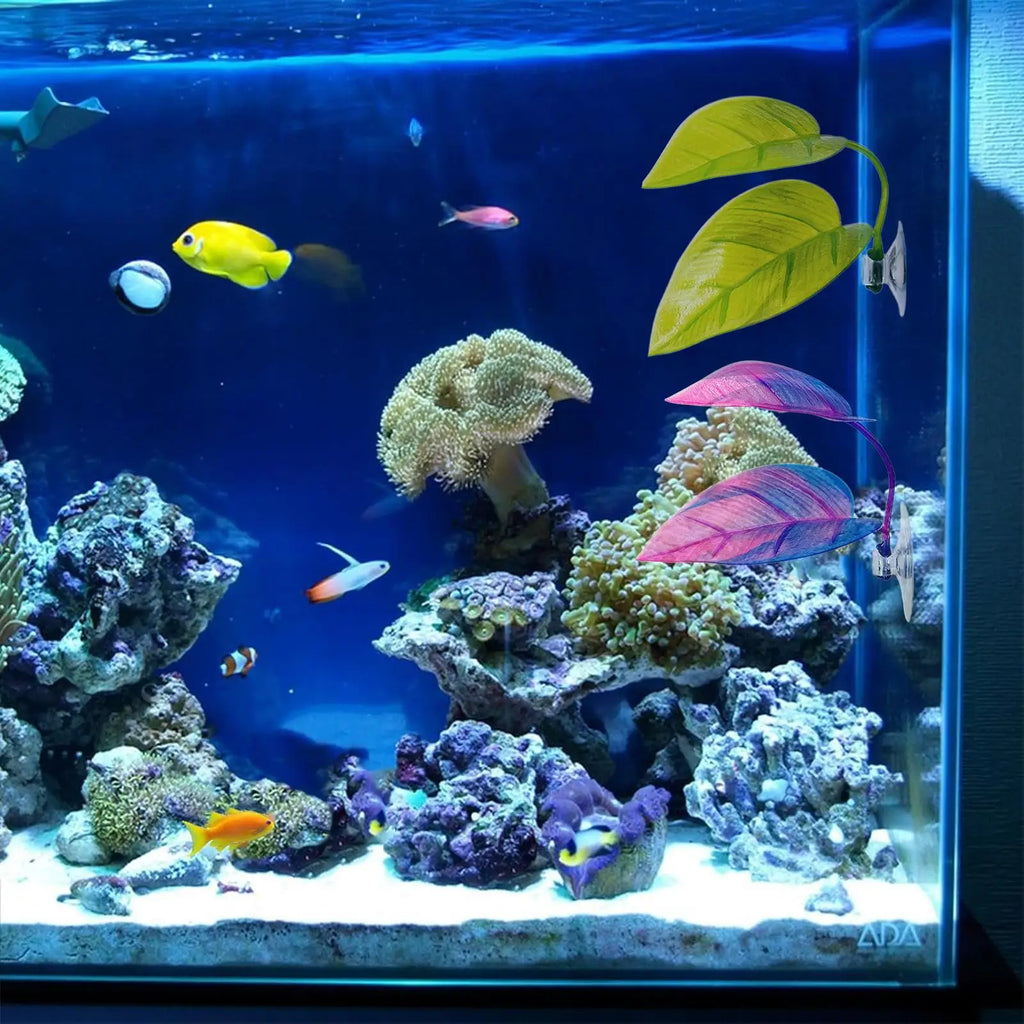 Aquarium bucket fish leaf with suction cup simulation water grass decoration leaves artificial lightweight fish leaf hammock Qme