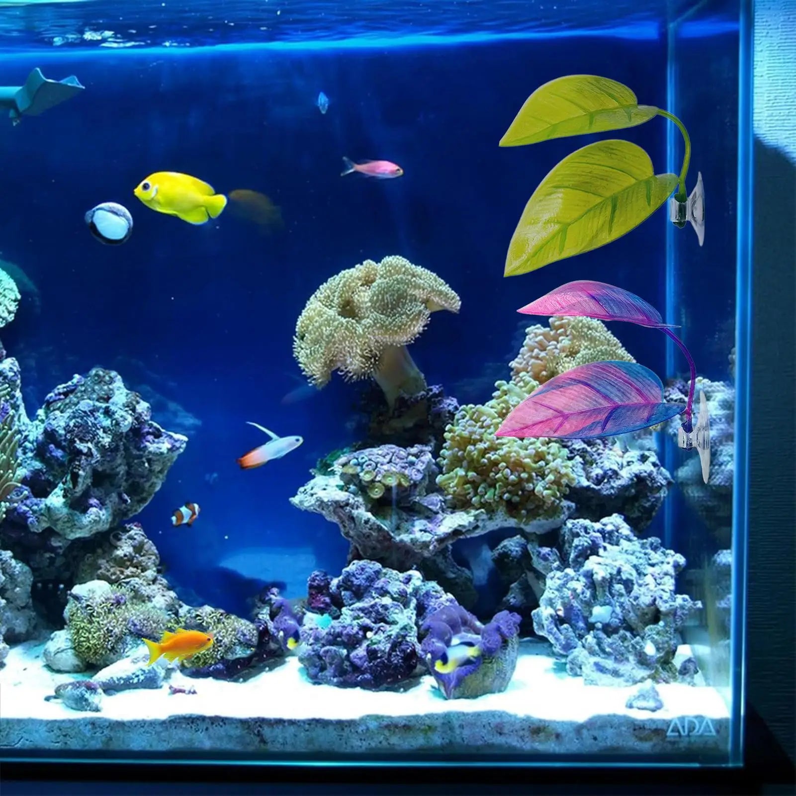 Aquarium bucket fish leaf with suction cup simulation water grass decoration leaves artificial lightweight fish leaf hammock Qme