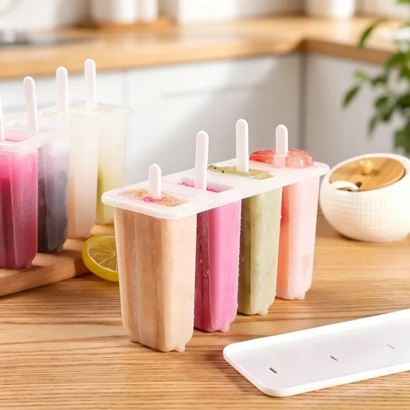 4 Sticks Popsicle Mold Set with Lid Reusable Homemade Ice Cream Frozen Popsicle Tray Household Frozen Popsicle Tray Qme