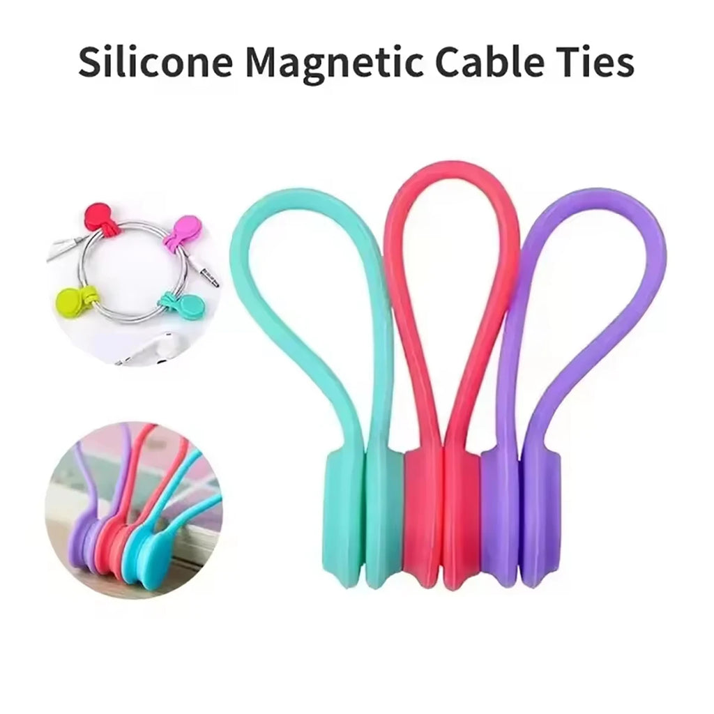 5 Random Reusable Magnetic Cable Ties Organizer Silicone Tying Things Qme