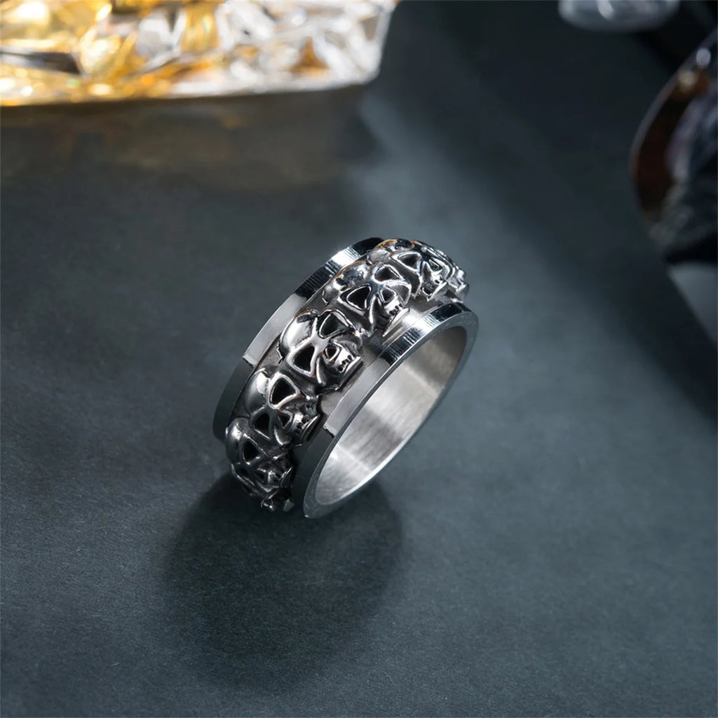 Rotatable Punk Stainless Steel Men Hip Hop Y2k Statement Skull Ring Silver Color Fashion Gothic Jewelry Rings Women Boys Qme 1 7
