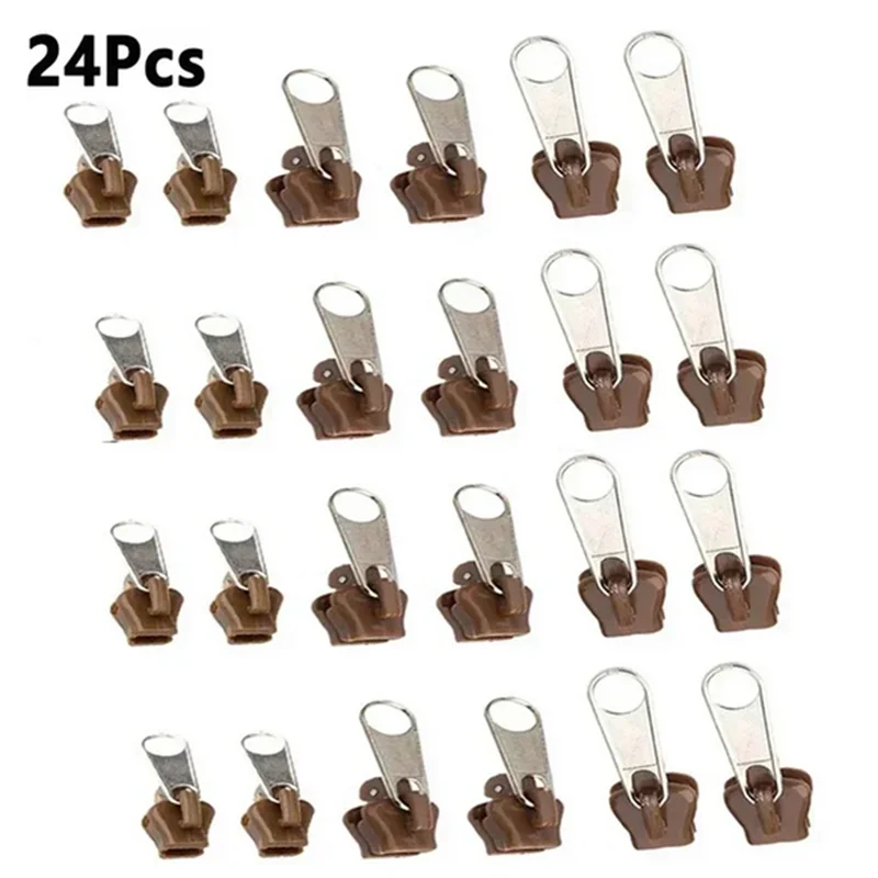24pcs Black Instant Zipper Universal Instant Fix Zipper Repair Kit Replacement Zip Slider Teeth Rescue New Design for DIY Sewing Qme 24pcs coffee