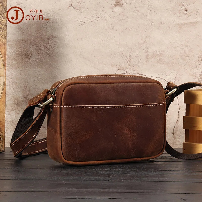 Men's Full Leather Retro Crossbody Messenger Bag Qme Khaki (20cm<Max Length<30cm)
