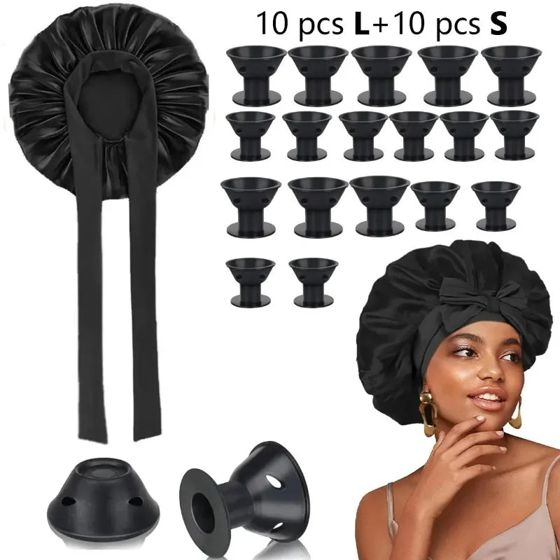 Heatless Curling Rods No Heat Overnight Styling Tool Women Natural Qme Black 21Pcs set