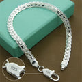 Hot 925 Silver Bracelet 20cm Flat Side Chain Lobster Clasp For Woman Man Wedding Engagement Jewelry Qme 20cm