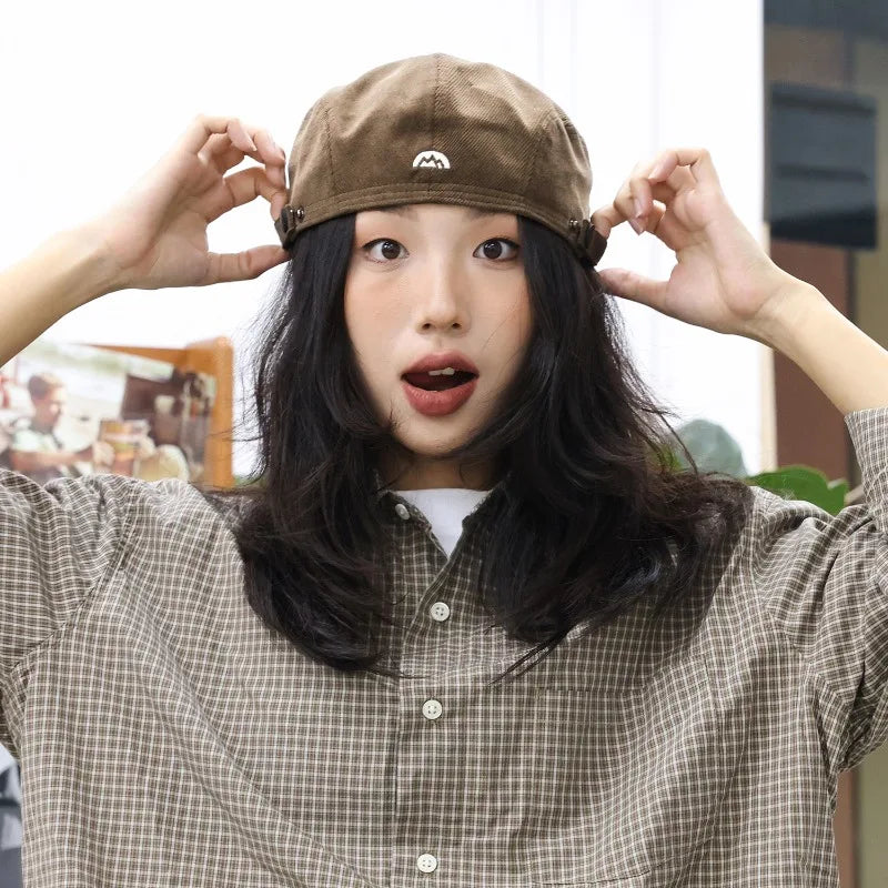 Embroidered Half-circle Beret Corduroy Autumn Winter Hat Trendy Qme