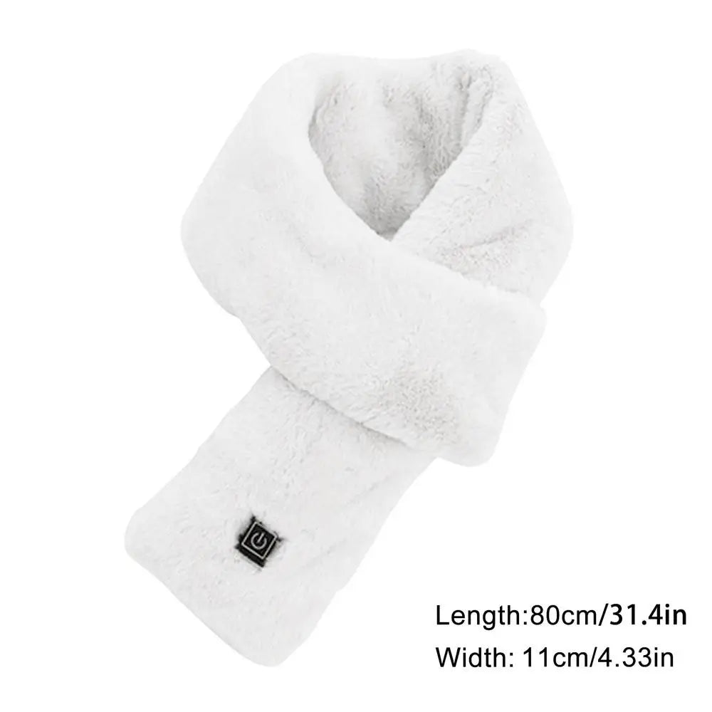 Electric Heated Scarf USB Charging Soft Heating Neck Wrap Winter Electric Scarf with 3 Temperature Settings for Women Qme White