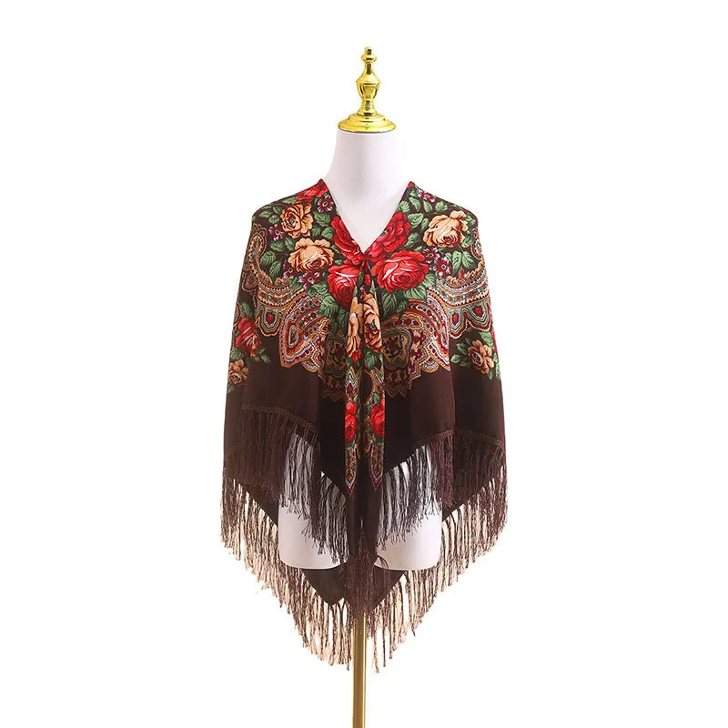 43 Women Luxury Floral Print Russian Square Scarf Traditional Fringed Qme rg-1 One Size