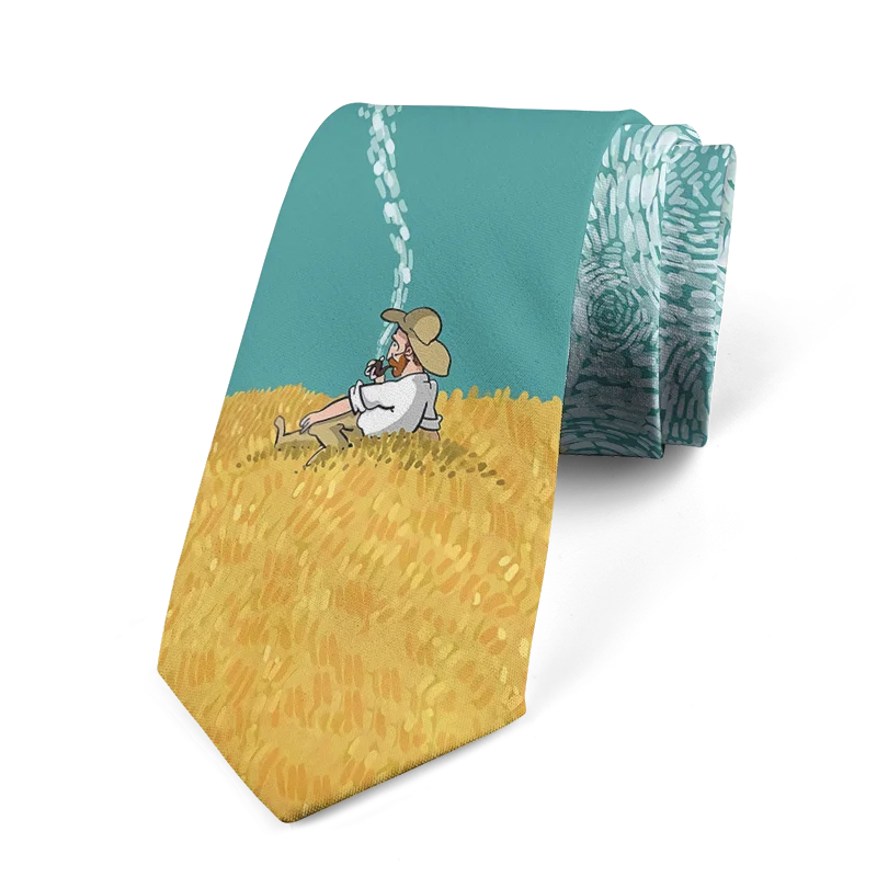 Classic Van Gogh Wide Fashion Oil Painting Tie Pastoral Sailing Print Qme style3