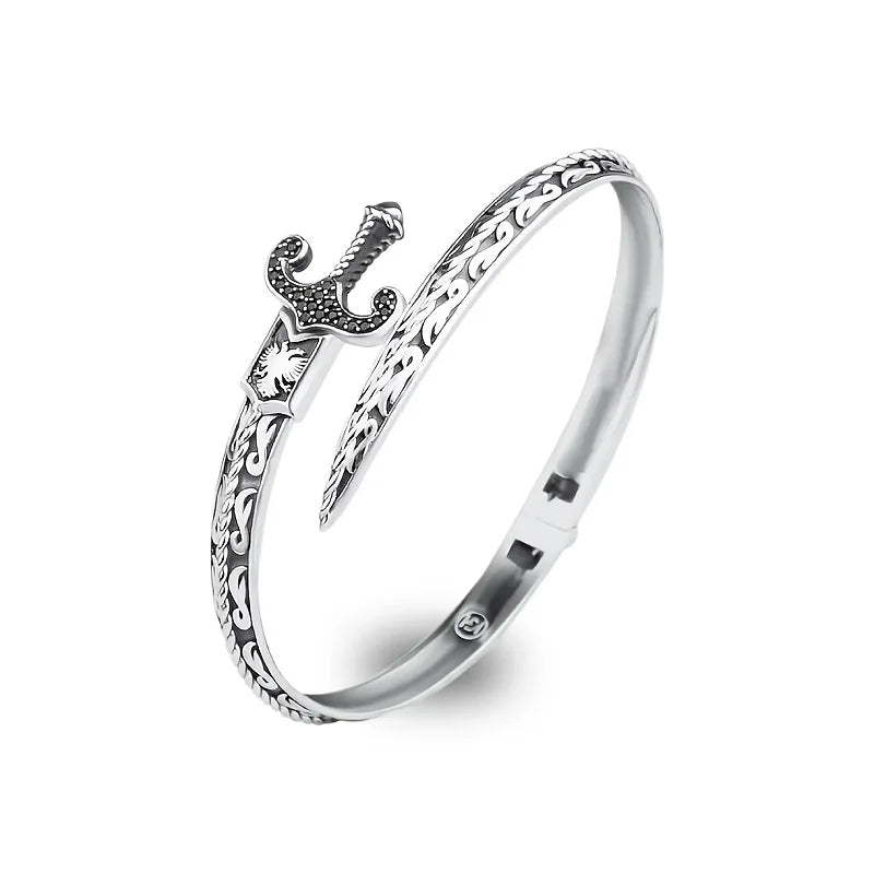 Snake & Sword Bracelet - Vintage Engraved Couple's Open-Ended, Suitable for Daily Wear, Parties Qme