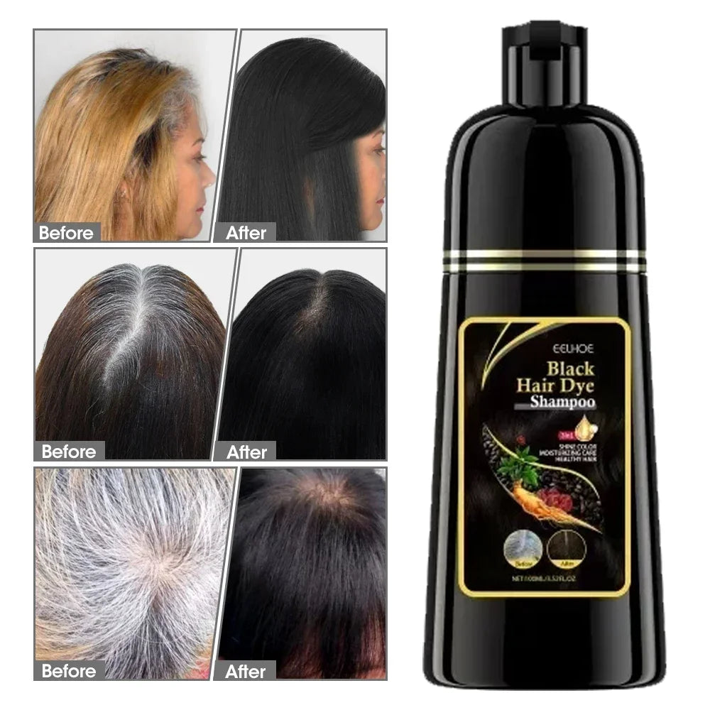 Instant Black Dye Shampoo Black Brown Hair Coloring Natural Herbal Ginseng Hair Repair Shampoo Grey White Hair Dyed Black Qme