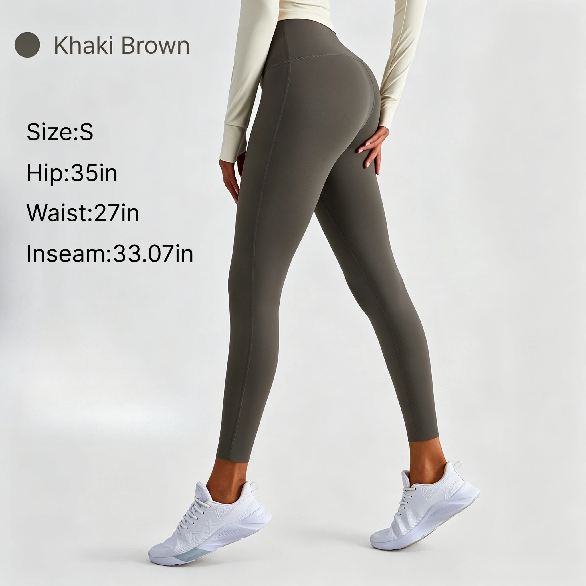 A Solid color yoga high waisted legs women's sports pants, hip lifting sports pants, fitness gym comprehensive training, jogging Qme khaki brown S