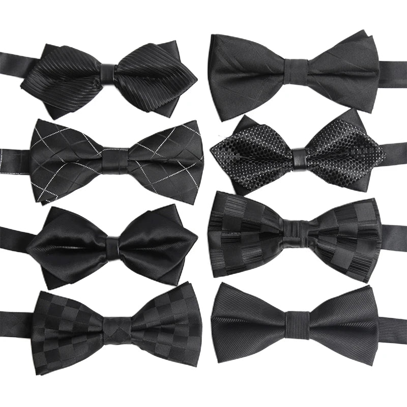 Mens Ties Solid Black Bowtie Men British Double-layered Bowknot Qme