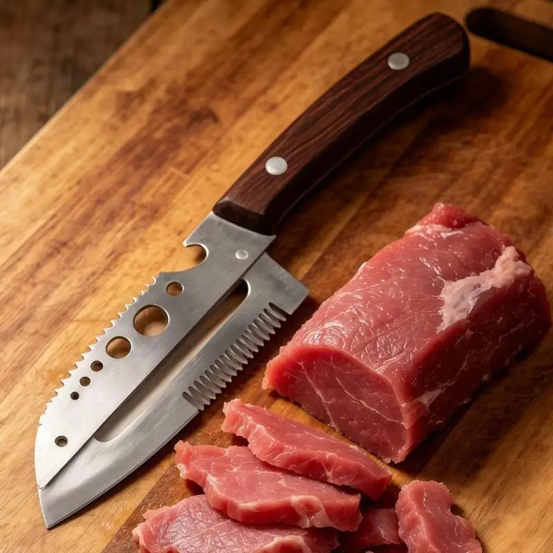 Multifunctional Stainless Steel Onion Cutter Wood Handle Bottle Qme A