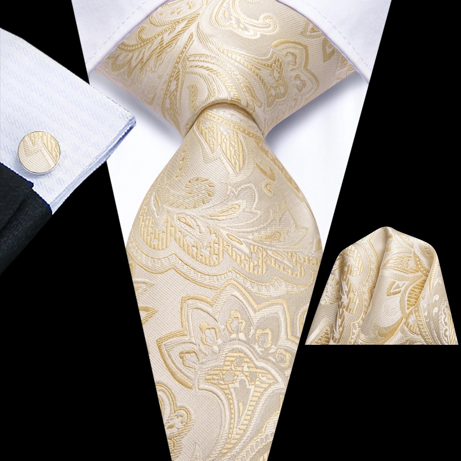 Hi-tie Psialey Black Gold Silk Elegant Tie Men Groom Wedding Necktie