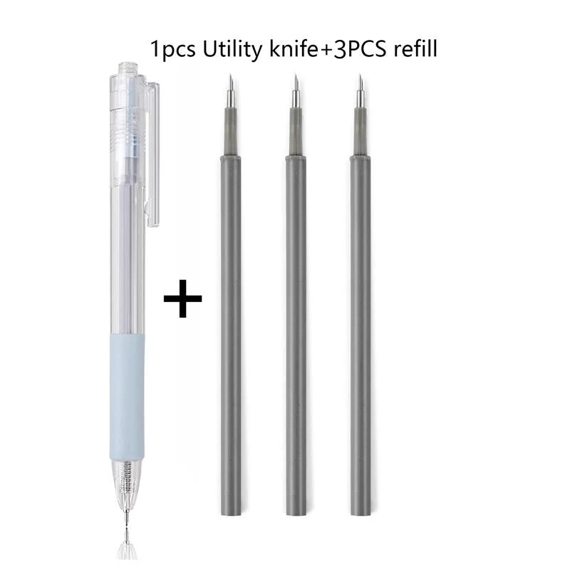 Paper Cut Knife Pen Refill Art Utility Knife Scrapbooking Cutting Tool Sticker Tape Cutter Express Box Knife DIY Craft supplies Qme Gray (1 set)