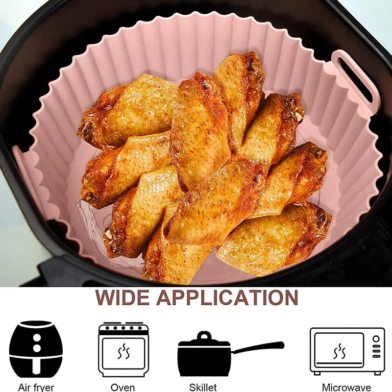 Silicone Air Fryers Oven Baking Tray Pizza Fried Chicken Airfryer Silicone Basket Reusable Airfryer Pan Liner Accessories Qme