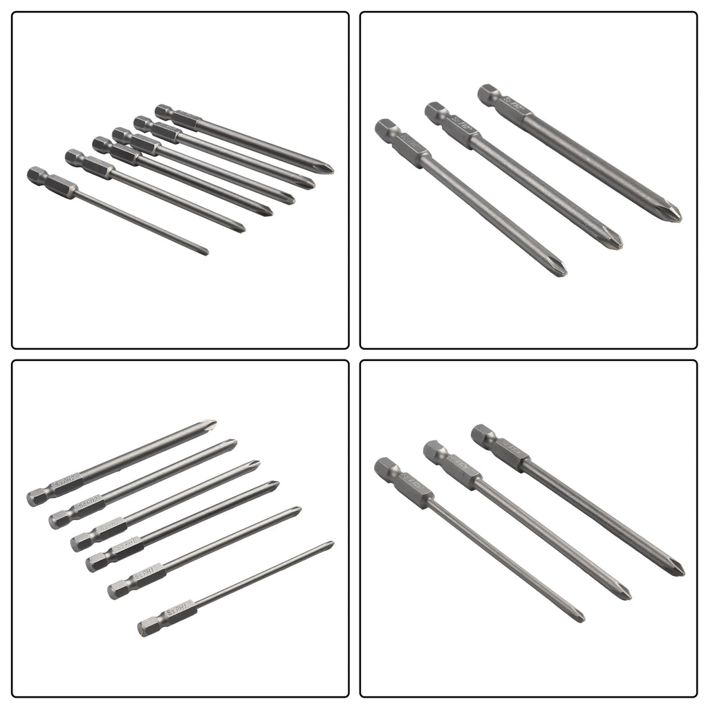 6Pcs/ Set 100mm Long 1/4'' Shank Screwdriver Bits Steel Magnetic Hex Cross Head Screw Driver Screwdriver Bit Hand Tool Qme