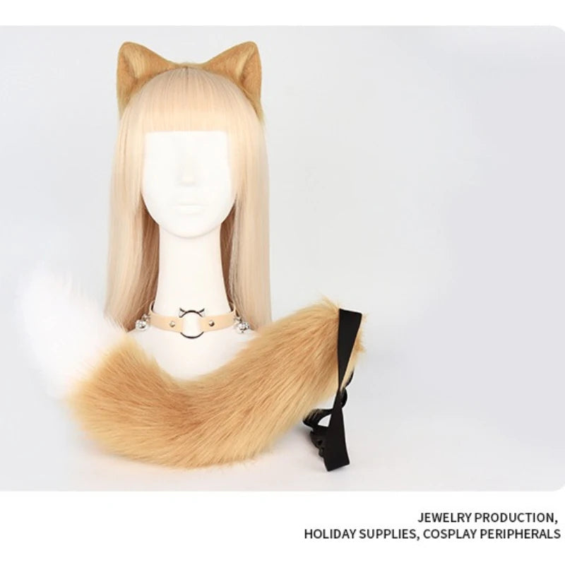 Handmade Simulation Cat Ear Headband Fox Tail Accessories Qme
