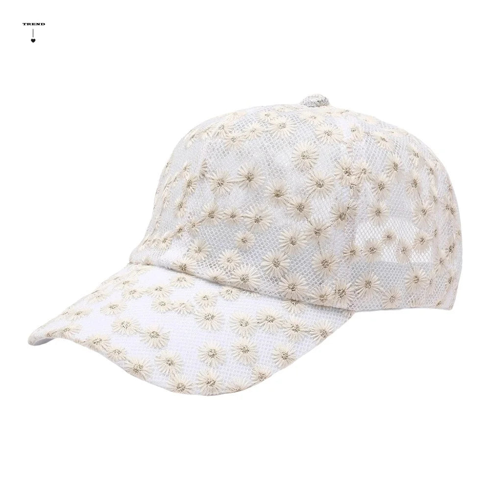 Casual Embroidered Flower Baseball Cap Adjustable Breathable Visors Qme