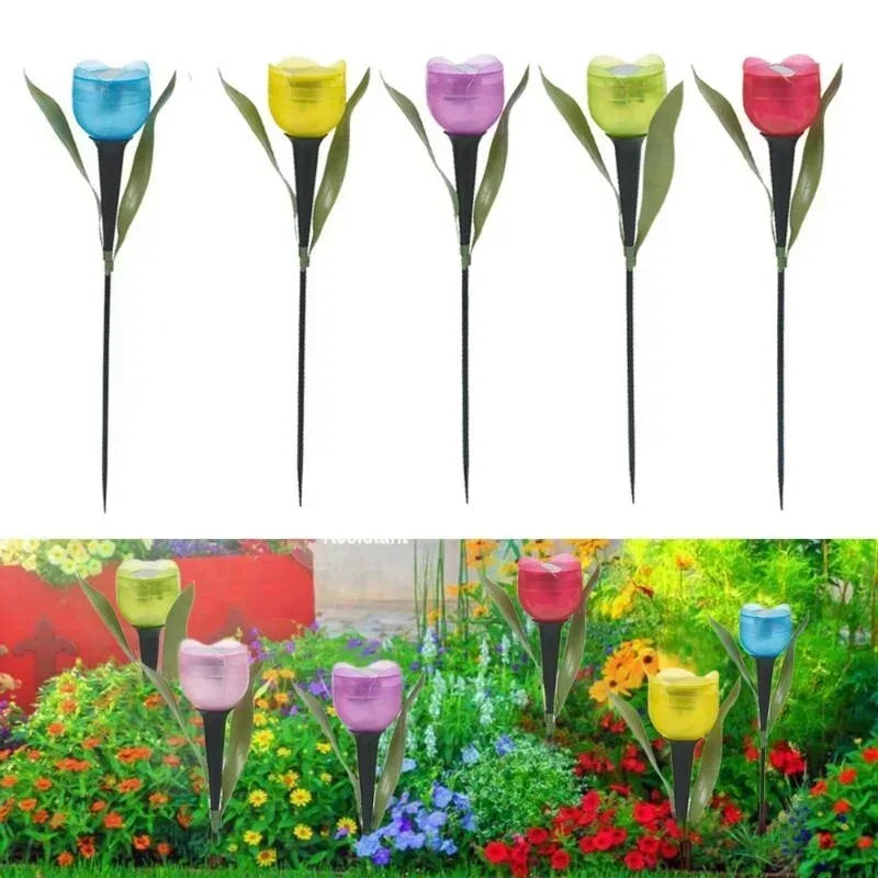 Garden Tulip Flower Shape LED Solar Powered Waterproof Tube Lawn Qme