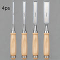 4pcs Professional Woodworking Chisel Set -6/12/18/24mm Diagonal Blade Chisel, Chrome Vanadium Steel Blade, Solid Wood Handle Qme 4pcs
