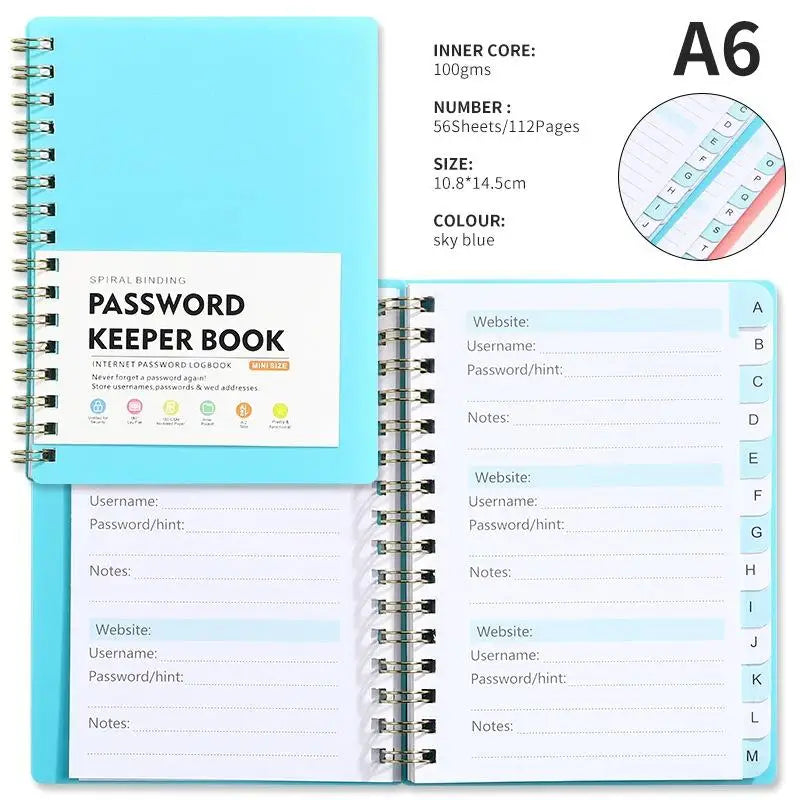 A6 Password Keeper Book Alphabetical Tabs Portable Internet Login Qme A1
