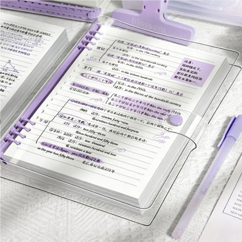 60 sheets of 120-page transparent soft leather loose-leaf notebooks with detachable ring covers and horizontal lines A5 Qme purple A5