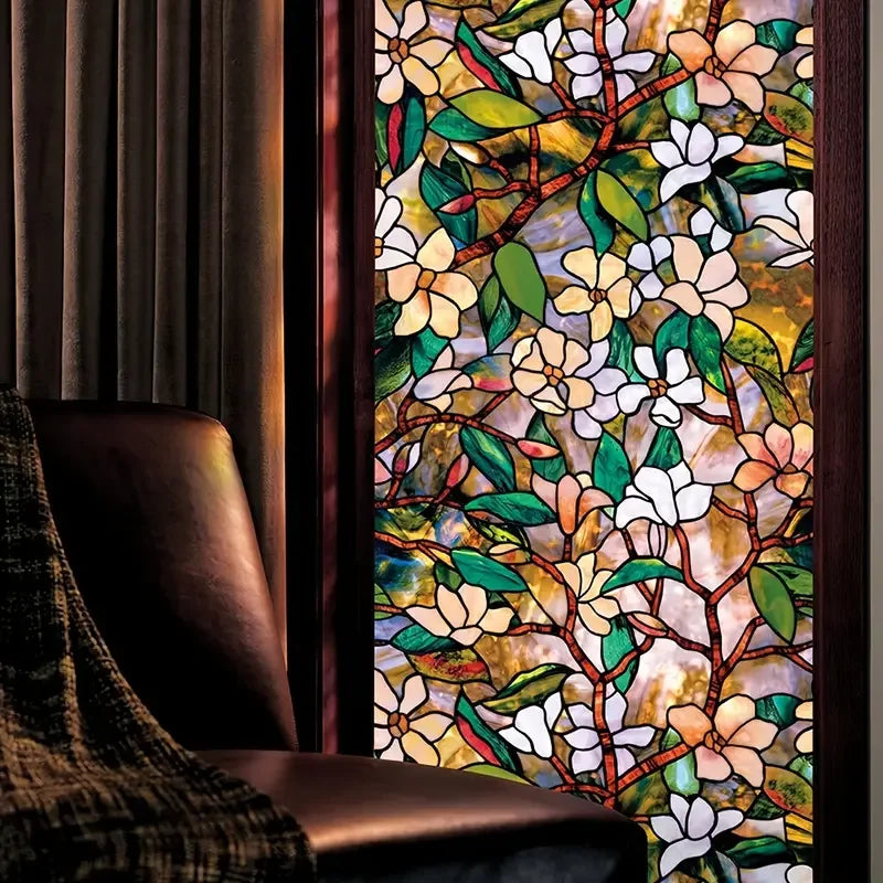 PVC Static Cling Window Film Glass Stickers Flower Pattern Frosted Stained Decorative Door Bathroom Casement Stickers Art Decor Qme