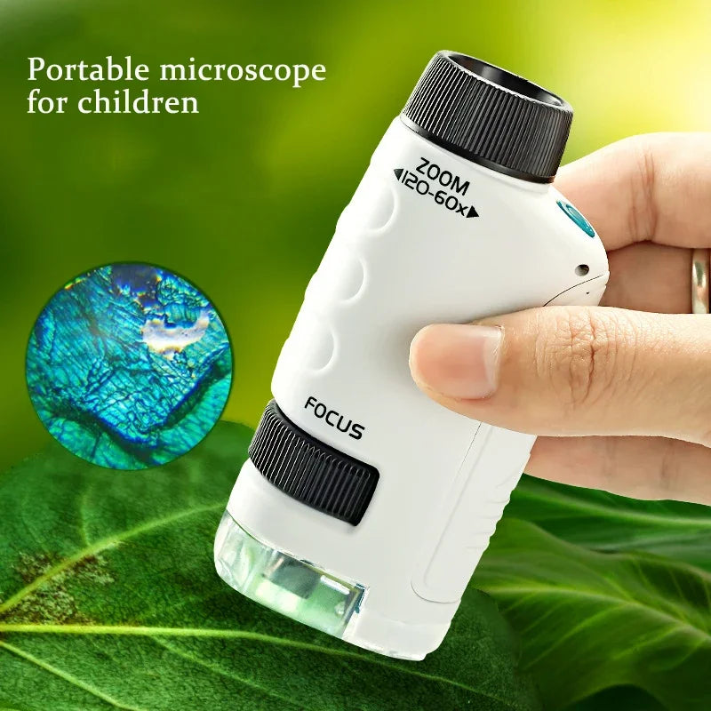 Handheld Microscope Kit Lab LED Light 60X-120X Lab Mini Handheld Battery Powered Microscope With LED Light Kids Science Children Qme