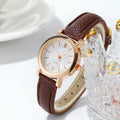 Minimalist White Dial Brown Leather Strap Women Quartz Watch Qme Brown White