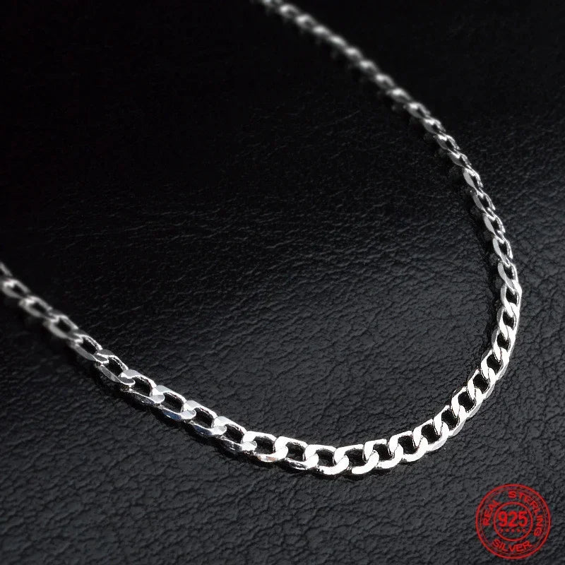 16-30inches 925 Sterling Silver 2MM Flat chain Necklace Chain For Women Men Fashion Wedding Party Jewelry Gift Qme
