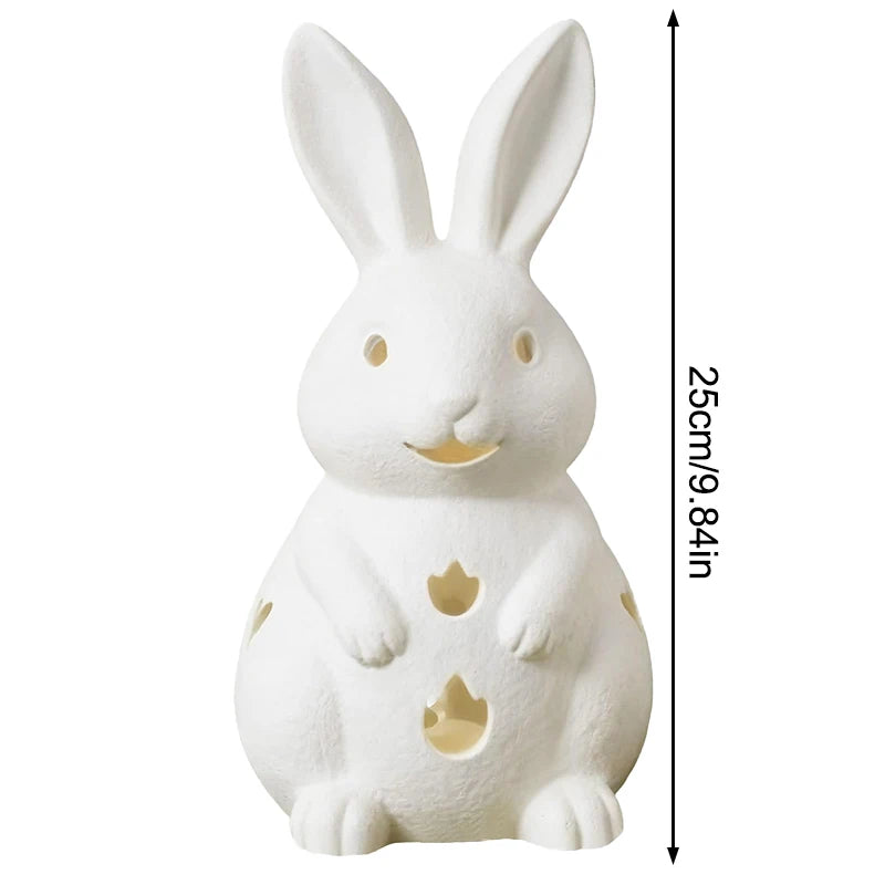 Easter Hollowed Out Rabbit Resin Candlestick, White Bunny Candle Holder, Home Decoration With Tea Light Opening Qme D