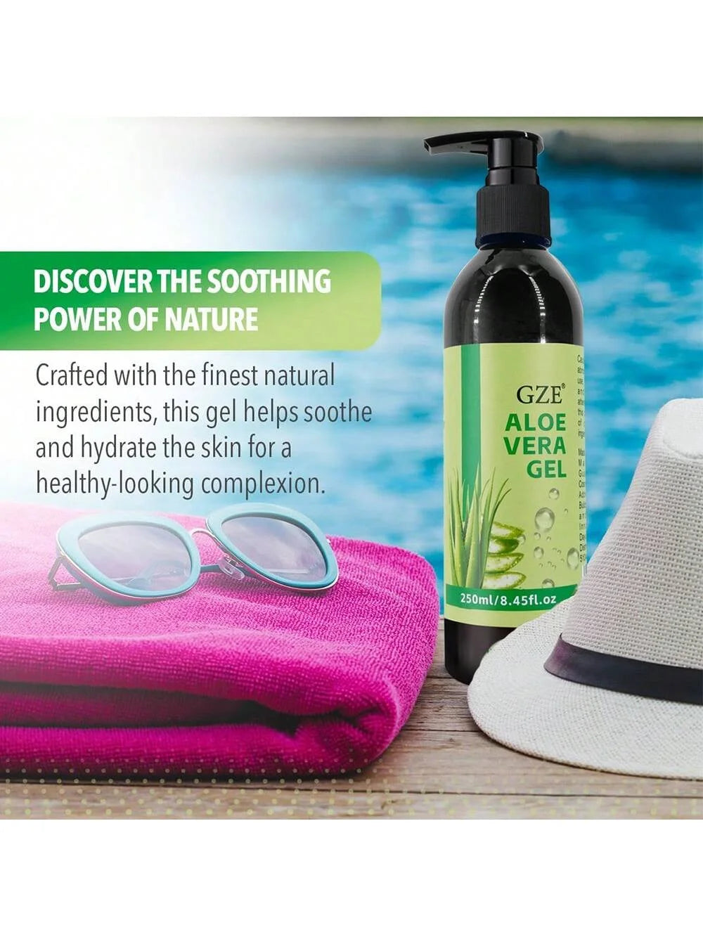 GZE Aloe Vera Gel Boosts Skin Vitality & Hair Hydration & Frizz Control, Sensitive Skin Deeply Moisturizes & Nourishes Qme