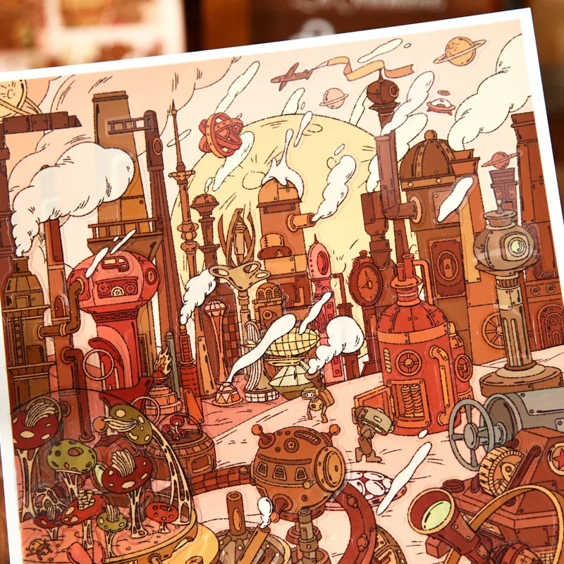 Steampunk Universe Diorama Stickers, Sci-Fi Fantasy Mini Scene Collection, Stress-relief Supplies for DIY Lovers Qme