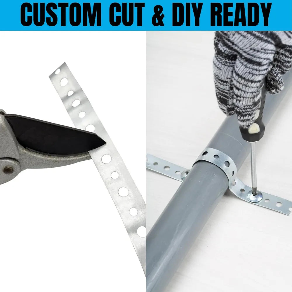 1/3 Roll Galvanized Metal Pipe Straps Bendable Pipe Hanger Straps Porous Metal Fixing Straps for Pipe Support Hanging Connect Qme