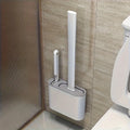 1 Set of 2 Toilet Brushes and 1 Toilet Seat, Wall-mounted Toilet Brush,Silicone Soft Toilet Brush Head, Long-handle Toilet Brush Qme gray