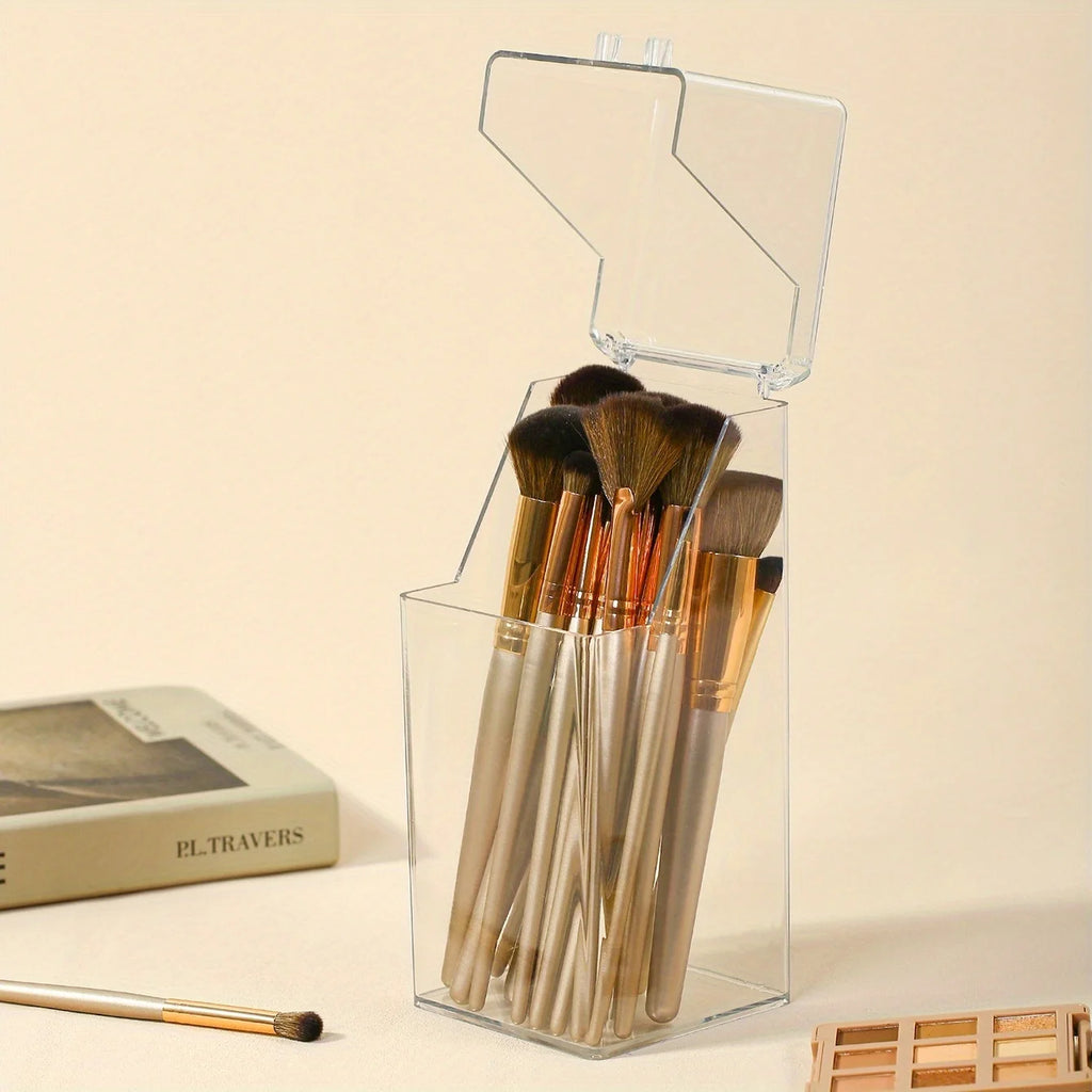 1pc Clear Makeup Brush Organizer, Large Capacity Makeup Brush Storage Box Qme