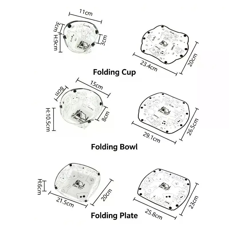 1 Foldable Bowls Cups Plates Food-safe PP Material Portable Tableware Qme