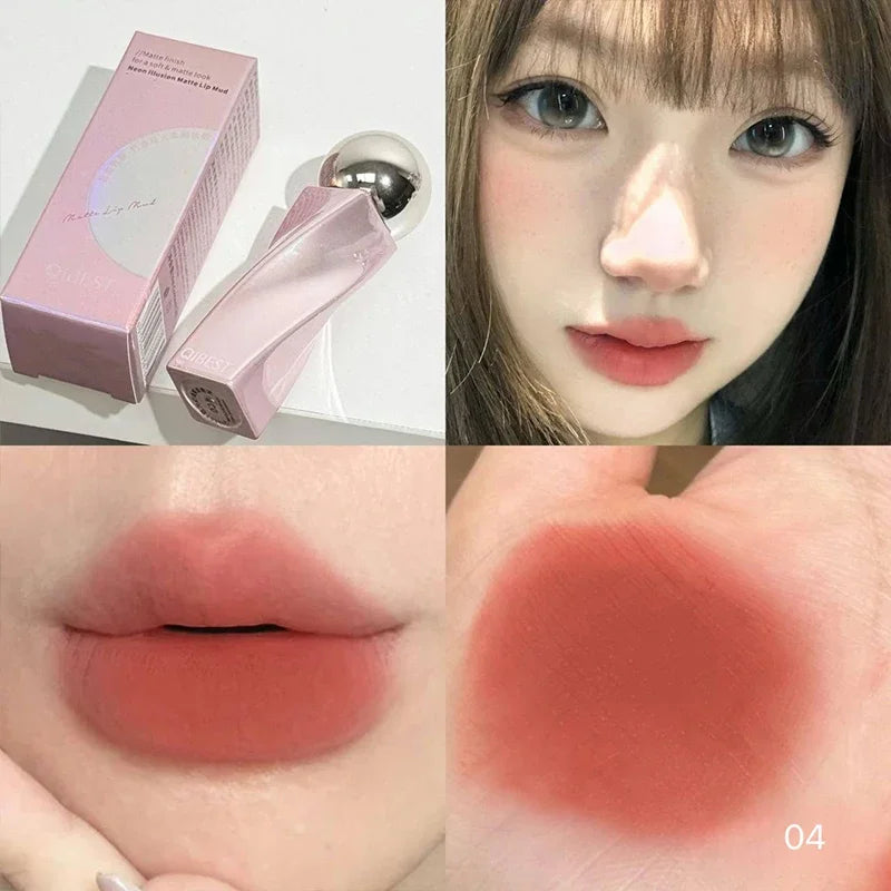 QIBEST Matte Liquid Lipstick Waterproof and Sweatproof,Does Not Fade Or Remove Makeup,Velvet Lip Mud Lasting Lipgloss Blusher Qme 04
