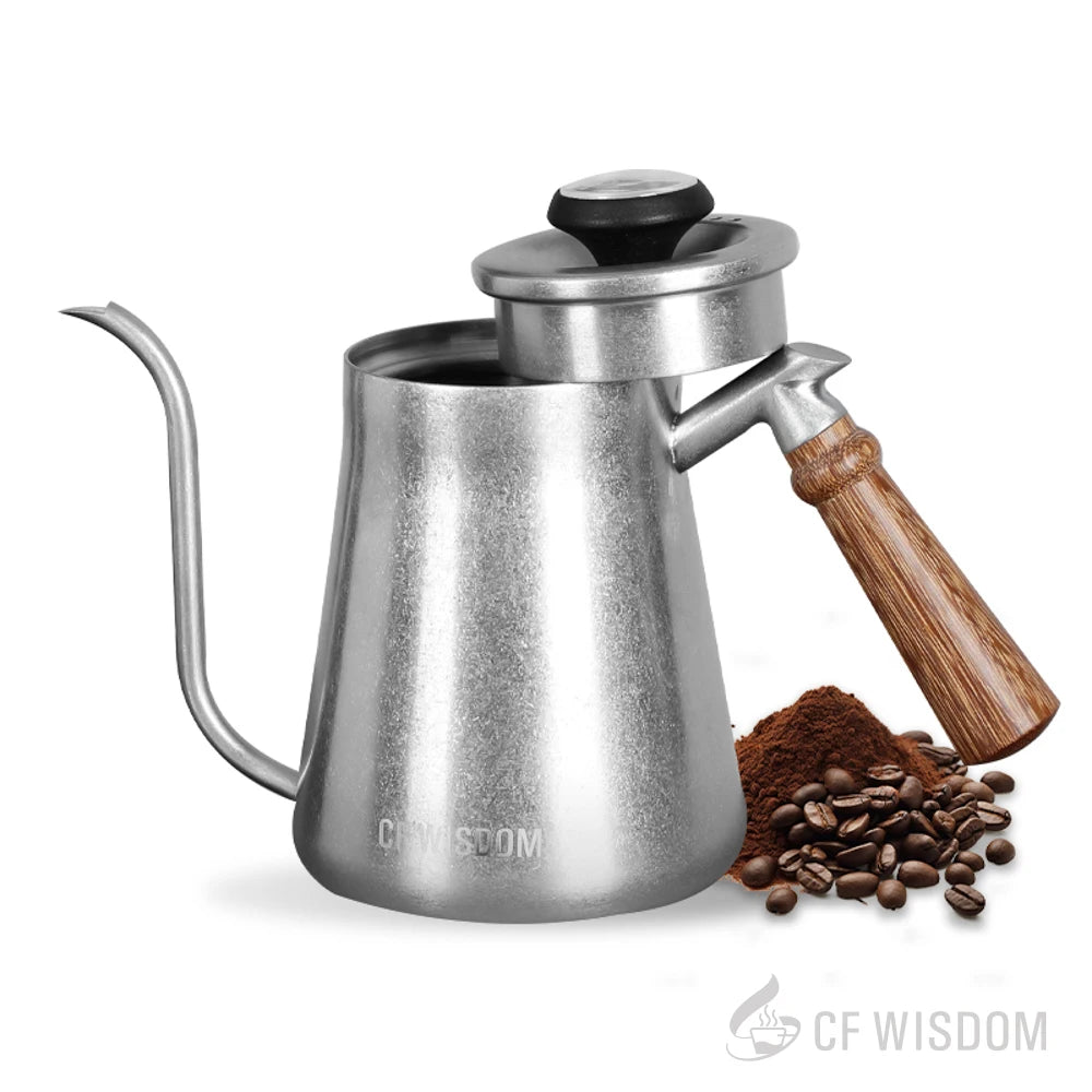 CF WISDOM Vintage Classic Silver Stainless Steel Coffee Hand Brewing Qme