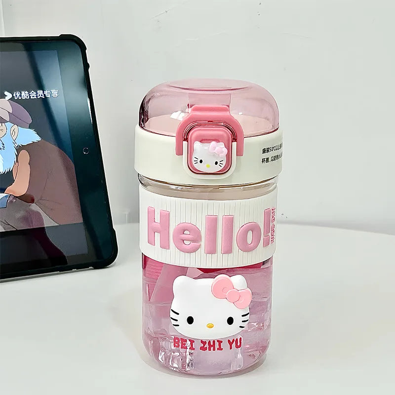 Hello Kitty Straw Cup Summer Portable Shock-Resistant Travel Cup Student-Friendly Sports-Grade Heat-Resistant Plastic Cup Qme 1 450mL