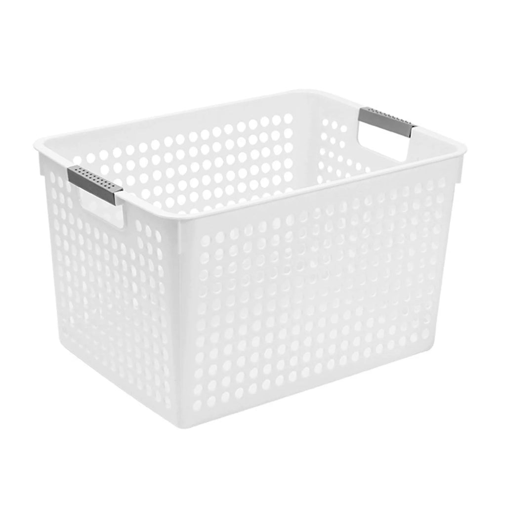 Storage Bin Plastic Basket Desktop Snack Toy Organizer Storage Box with Handle for Pantry Kitchen Bathroom Cabinet Qme WHITE