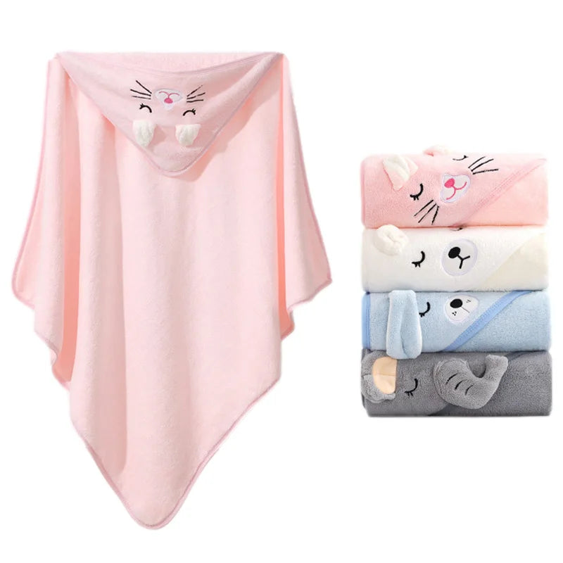 Soft Cartoon Animal Baby Hooded Bath Towel Swaddle Wrap Warm Newborn Qme