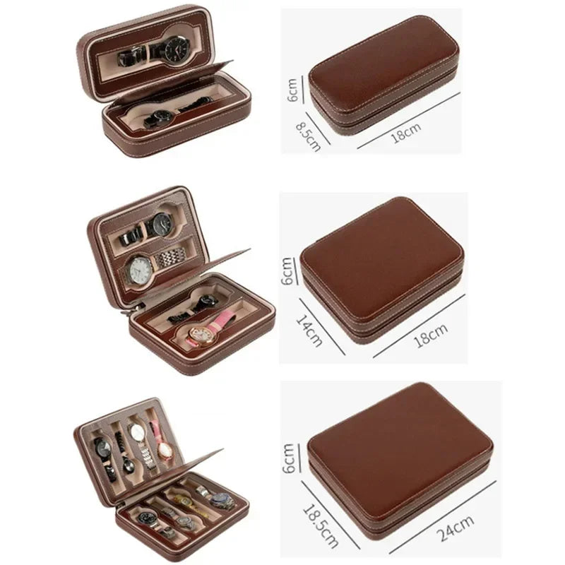 New Travel Dustproof Embedded Watch Box Zipper Portable PU Leather Storage Case Watch Display Box For Trips And Gifts Qme