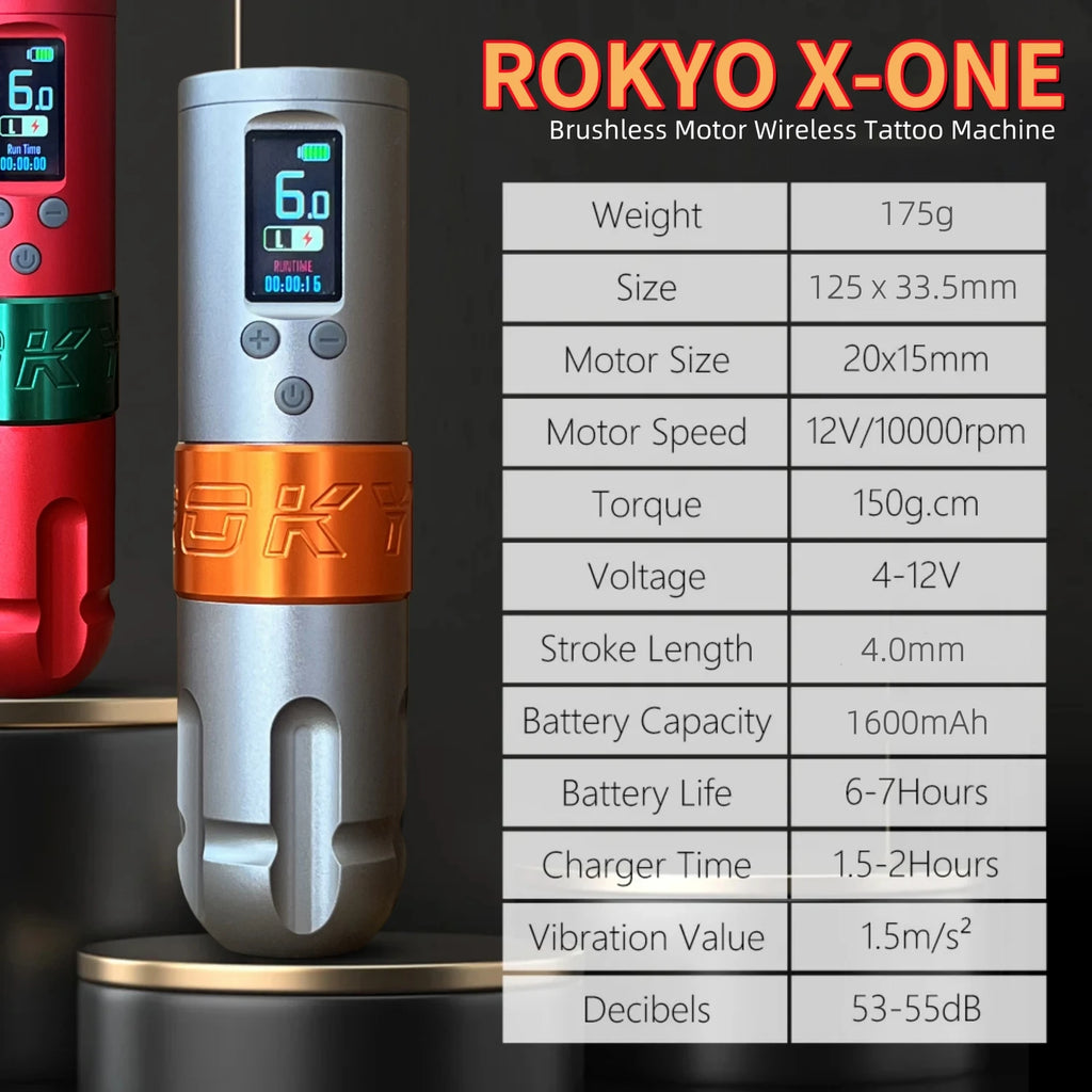 ROKYO Direct Drive Wireless Tattoo Pen Machine 4.0mm Stroke 1600mAh Light Weight Brushless Motor Power For Liner Shading Tattoo Qme